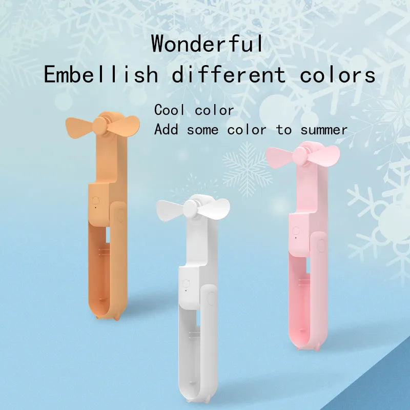 Cute Handheld Fan: Portable, 3-speed adjustable, solid color, rechargeable.