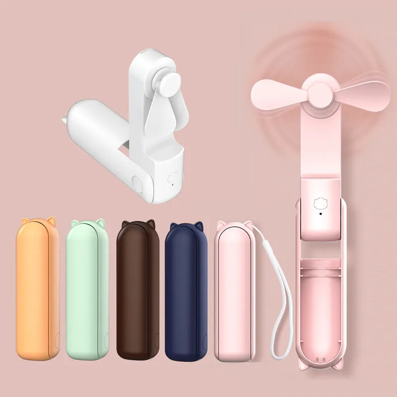 Cute Handheld Fan: Portable, 3-speed adjustable, solid color, rechargeable.